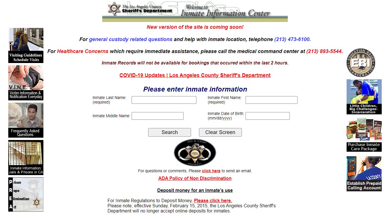 LASD Inmate Information Center - Inmate Search